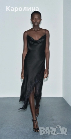 НОВА САТЕНЕНА АСИМЕТРИЧНА РОКЛЯ С ДАНТЕЛА ZW COLLECTlON ,ZARA , снимка 9 - Рокли - 53461550