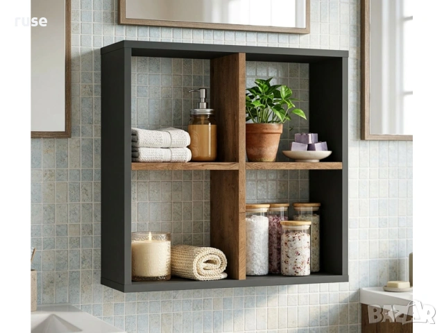 НОВИ! Етажерка 60x60x20см дъб/графит, снимка 2 - Етажерки - 54145448