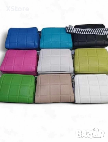 Стилна дамска кожена капитонирана чанта с дълга дебела дръжка и отделение с цип