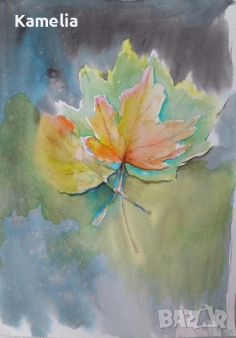 Картина: "Есенни листа" акварел , снимка 1