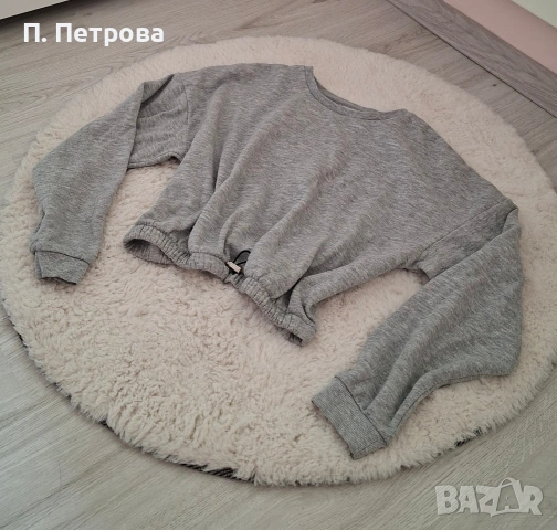 сива къса блузка с ластик на талията 