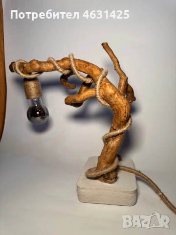 Ръчно изработена настолна рустик лампа, снимка 3 - Настолни лампи - 52160483