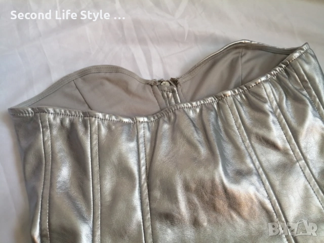 Amisu дамски кожен сребърен корсет-бюстие р-р S, снимка 9 - Корсети, бюстиета, топове - 54115195