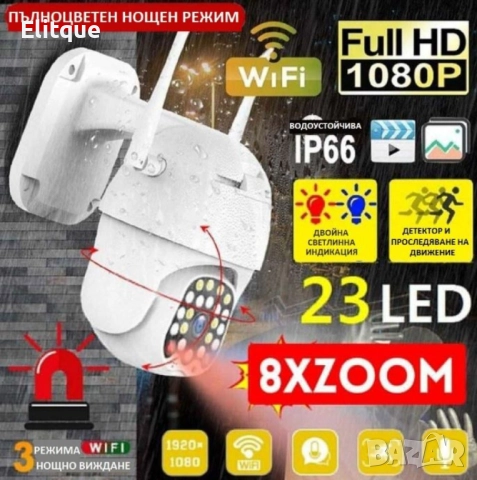 Водоустойчива WiFi камера за наблюдение с Full HD резолюция и интелигентно нощно виждане