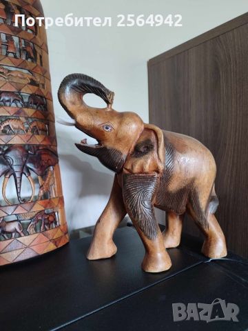 Дървен слон, снимка 1 - Статуетки - 45767429