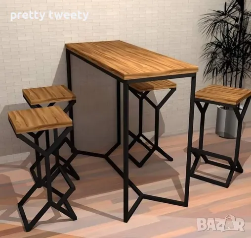 Комплект маса със столове от метал и дърво или метал с ПДЧ плотове в индустриален стил 