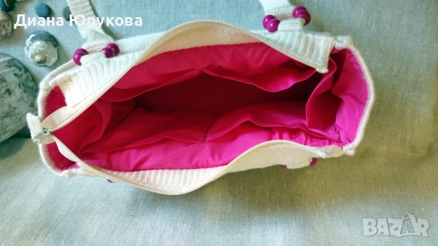 Дамска плетена чанта екрю, снимка 3 - Чанти - 51089641