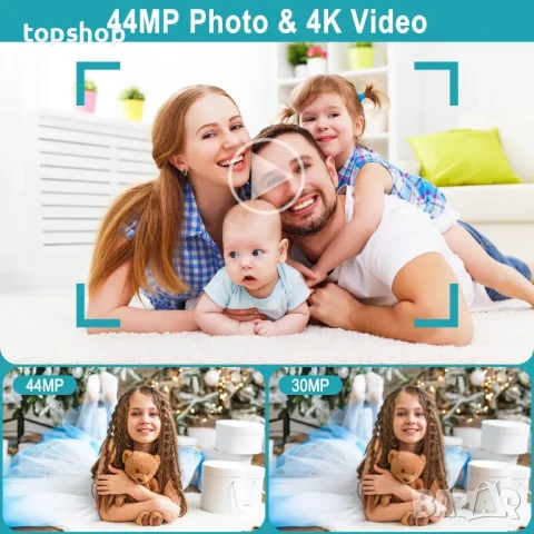 НОВ фотоапарат 4K FHD 44MP компактен с автофокус и 16X увеличение, с 2 батерии 2.4”, 32GB памет, снимка 2 - Фотоапарати - 50555892