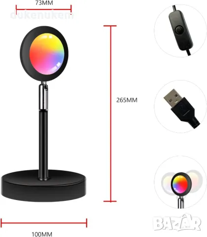 НОВА! LED USB лампа Sunset, 16 цвята, 5W, 180° въртене, снимка 2 - Лед осветление - 48956947