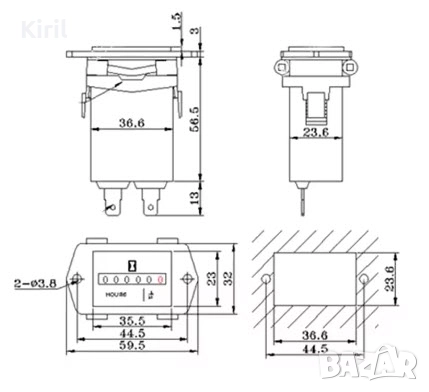 Мото часовник Работно напрежение: 100-250V AC моточасовник за дизелови и бензинови двигатели , снимка 2 - Индустриална техника - 51805987