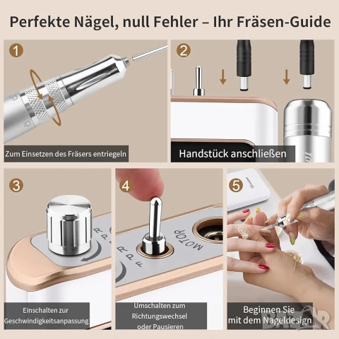 Професионална електрическа пила за нокти Enniewi 35000 RPM със зарядна станция, снимка 8 - Продукти за маникюр - 53265984