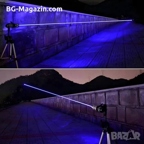 Мощен акумулаторен син лазер 5000mW пойнтер горящ палещ клечка кибрит пука балон батерии 16340, снимка 4 - Друга електроника - 51040617