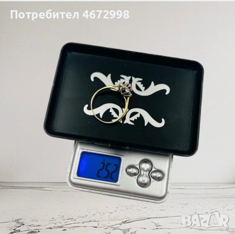 Златен пръстен с диаманти и рубин 14к, снимка 9 - Пръстени - 53266122