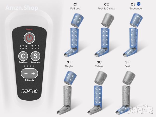 RENPHO Масажор за крака с въздушна компресия за облекчаване болката в кръвообращението , снимка 11 - Масажори - 46795757
