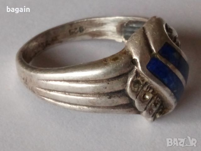 Сребърен пръстен с лазурит., снимка 3 - Пръстени - 45528846