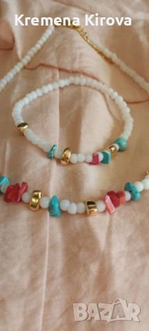 Чокър и гривна с тюркоаз, червен корал и хематит. Бижута Луди гъби. Ръчна изработка., снимка 2 - Бижутерийни комплекти - 51211646