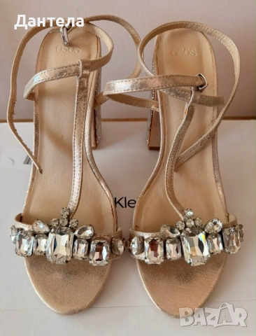 ASOS Луксозни дамски златисти сандали с камъни, снимка 2 - Сандали - 54216887