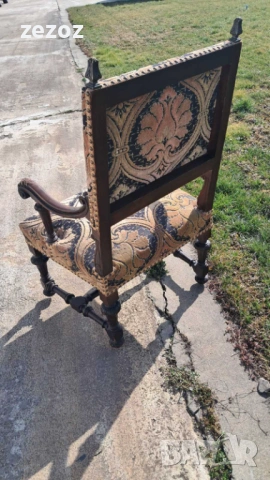 Антикварно кресло-трон масив, снимка 8 - Дивани и мека мебел - 53681422