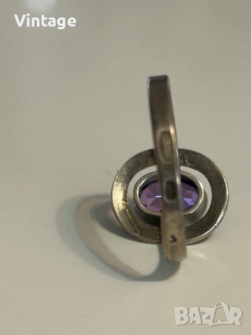 Прекрасен старинен съветски сребърен пръстен с естествен камък аметист , снимка 6 - Пръстени - 53347517