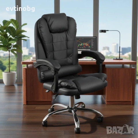 Ергономичен офис стол с лумбална опора от еко кожа в черен цвят – комфорт за дълги часове без болки , снимка 5 - Столове - 53863099