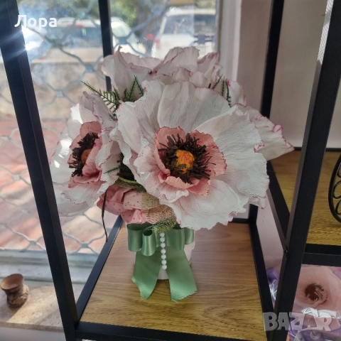 🌷 Ръчно изработена цветна аранжировка в бяло и розово от арт ателие Lollipop, снимка 2 - Декорация за дома - 52321552