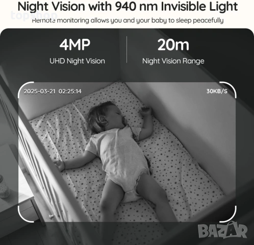 Чисто нов запечатан 2K AI Бебефон BOIFUN – 5.5" Дисплей, WiFi, Нощно виждане и AI датчици, снимка 8 - Бебефони - 53782183