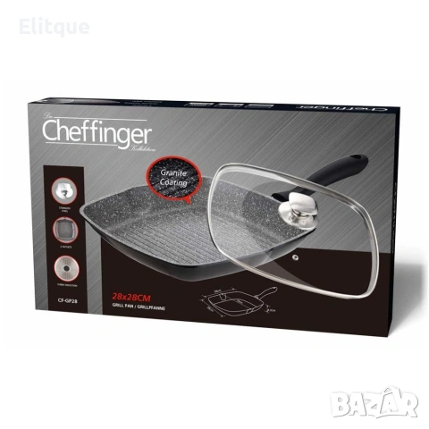 Грил тиган 28см с капак и мраморно покритие Cheffinger – за индукция, с противоплъзгаща дръжка, снимка 3 - Съдове за готвене - 53427494