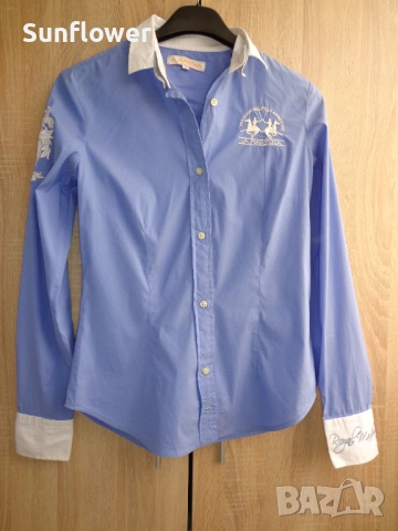 Дамска вталена синя риза La Martina, размер S, снимка 6 - Ризи - 52090593