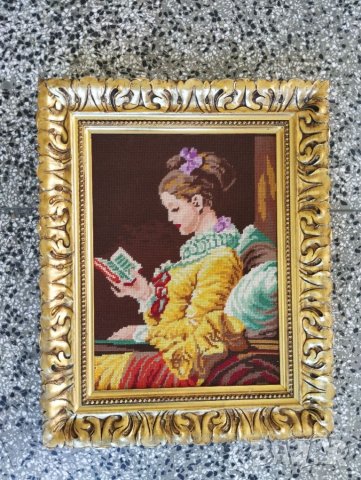 Картина тип гоблен-момичето с книгата, снимка 1 - Други ценни предмети - 45494946