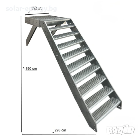 Метално стълбище с площадка 10 стъпала | За монтаж към стена | Поцинковано