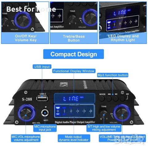 Bluetooth 5.0 HiFi мини,стерео аудио усилвател  с USB от ARRAROWN, снимка 6 - Ресийвъри, усилватели, смесителни пултове - 53734199