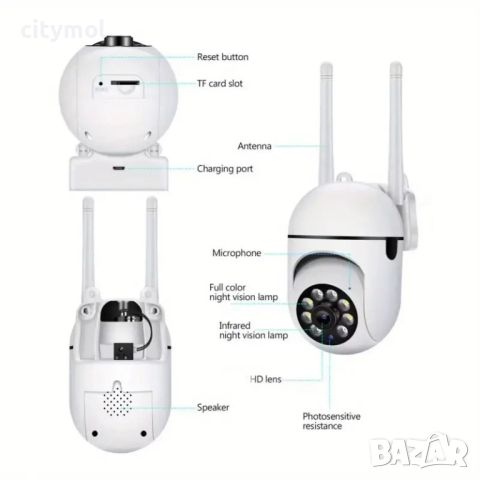 5 Mpx WiFi безжична IP камера с нощно виждане, 360°,  Full HD, слот за карта, снимка 6 - IP камери - 46674080