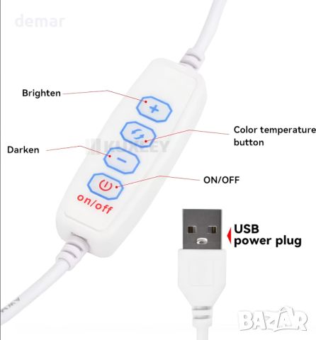 KUXEEY Настолна лампа-гъба с USB LED светлина, 3 цветови температури и димиране, снимка 7 - Настолни лампи - 46378533
