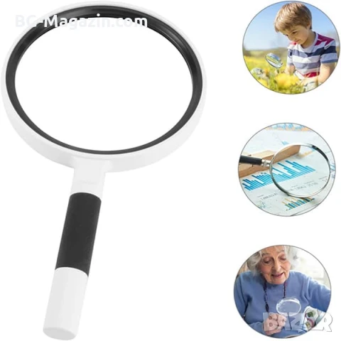 Голяма стъклена увеличителна ръчна лупа с дръжка за четене на книги 3X увеличение голям диаметър , снимка 3 - Други инструменти - 50920282