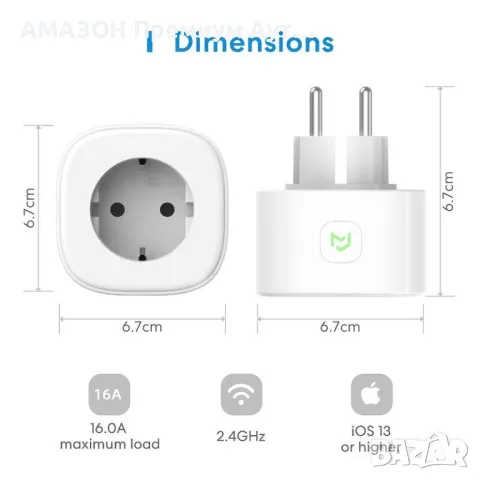 Смарт Wi-Fi контакт Meross MSS210/Apple Home Kit/гласово управление, снимка 3 - Ключове, контакти, щепсели - 49557082