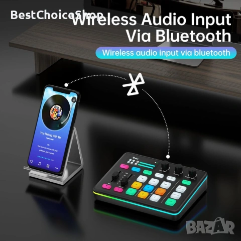 Yinker RGB аудио миксер с Bluetooth и промяна на гласа – За живо предаване, снимка 10 - Ресийвъри, усилватели, смесителни пултове - 54220398