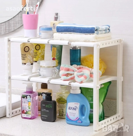 🔧 Регулируема Етажерка 2 Нива за Под Мивка – Разтегателна до 70 см, Органайзер за Кухня/Баня, снимка 5 - Аксесоари за кухня - 52646369