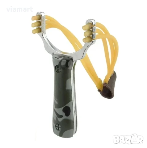 Ловна камуфлажна прашка SYQT с метална конструкция, комплект с 50 топчета, 3 ластика и 10 мишени, снимка 2 - Въздушно оръжие - 50526952