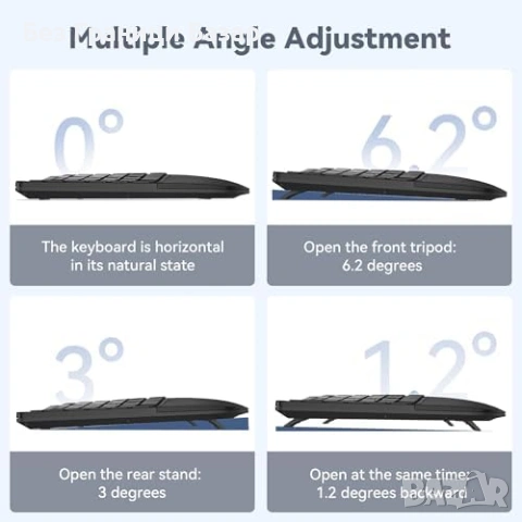 Нова Безжична ергономична клавиатура с опора за китки TECKNET за лаптоп работа, снимка 5 - Клавиатури и мишки - 54106411