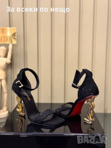 Yves Saint Laurent Дамски Черни Сандали Със Златист Метален Ток Код E267, снимка 3 - Сандали - 50414451