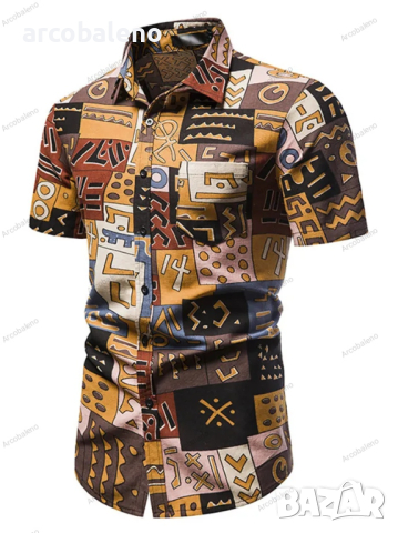 Мъжки лятна модна риза с щампи с къс ръкав, снимка 1 - Ризи - 45026606