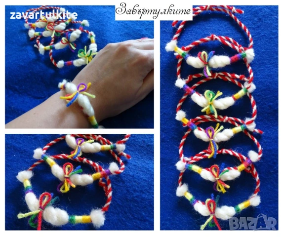 Вълнена арт мартеница с цветна панделка закачка