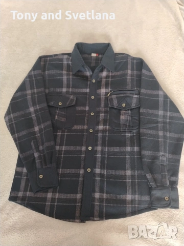 Карирана риза мъжка, размер М с подплата от полар, снимка 2 - Ризи - 53941420
