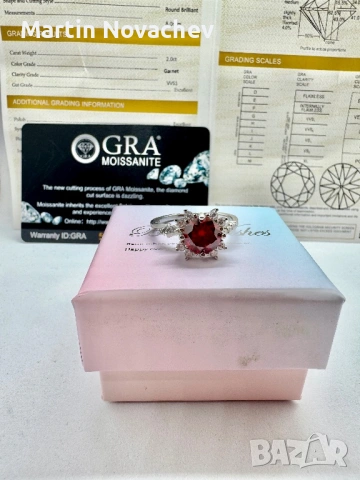 Сребърен пръстен с мойсанит (Диамант) 2 карата, снимка 10 - Пръстени - 54091843