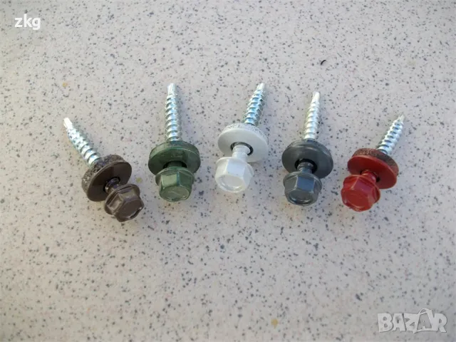 Цветни винтове самопробивни с шайба и уплътнение за монтаж на ламарина, снимка 3 - Железария - 49644839