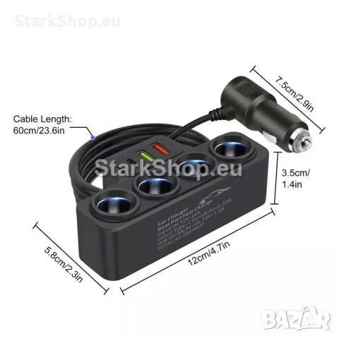  Разклонител за запалка С 4 Гнезда, 2 x USB, 1 x Type-C, снимка 2 - Аксесоари и консумативи - 47538538