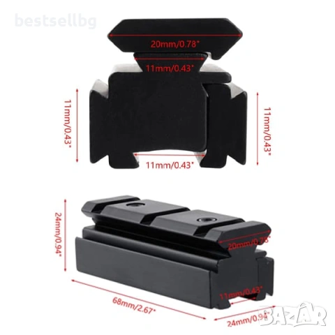 Преходна шина 11 мм - 22 мм Weaver / Picatinny за оръжие пушка ерърсофт прицел оптика бързомер лов, снимка 2 - Оборудване и аксесоари за оръжия - 54109807