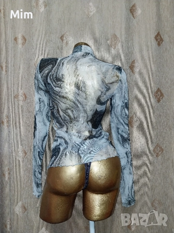 AMISU M Блуза с дълъг ръкав от прозрачен еластичен тюл , снимка 3 - Блузи с дълъг ръкав и пуловери - 52070708