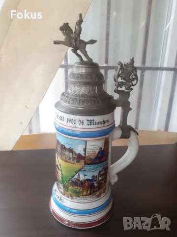 Голяма стара немска халба 0,5 л. военна тематика, снимка 6 - Антикварни и старинни предмети - 50866977