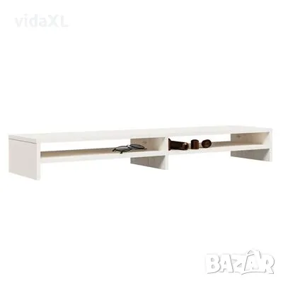 vidaXL Поставка за монитор, бяла, 100x24x13 см, бор масив（SKU:813920）, снимка 3 - Други - 49162461